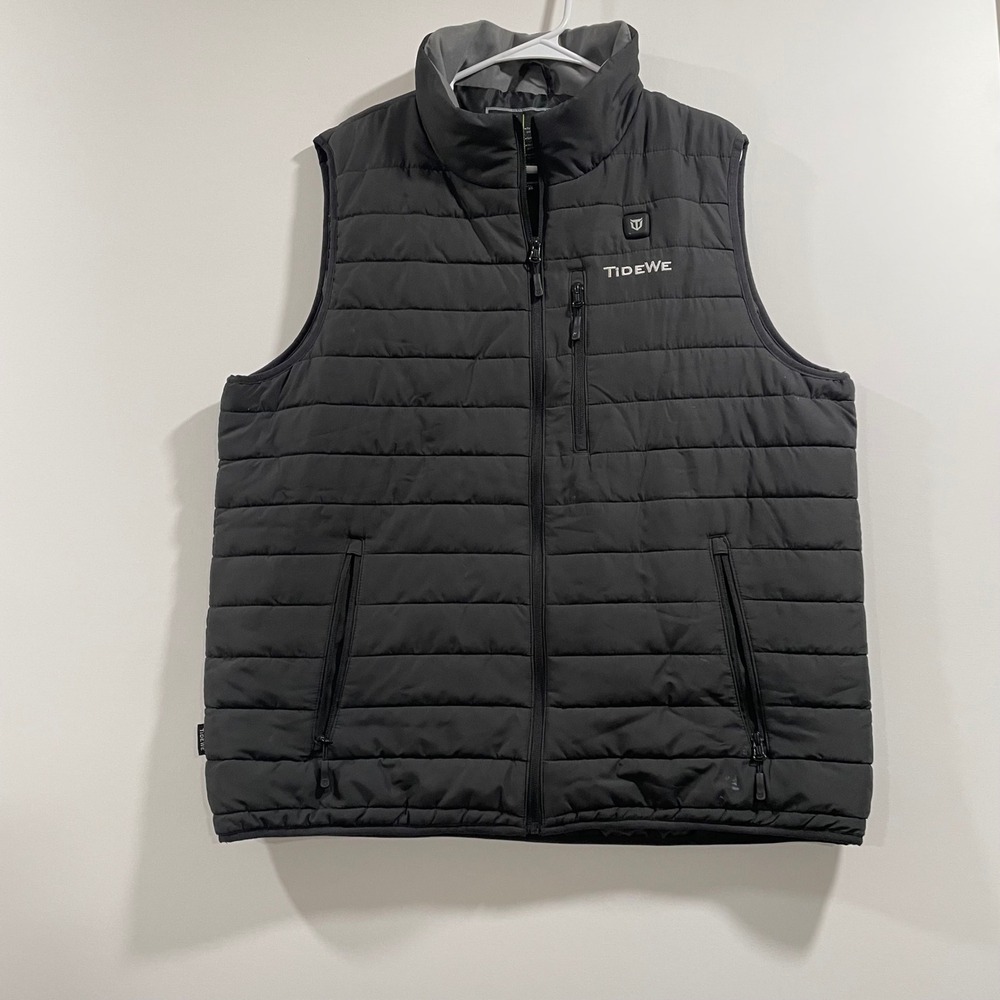 TideWe Mens Heated Puffer Vest Black Full Zip Quilted Outdoor Size XL No Battery